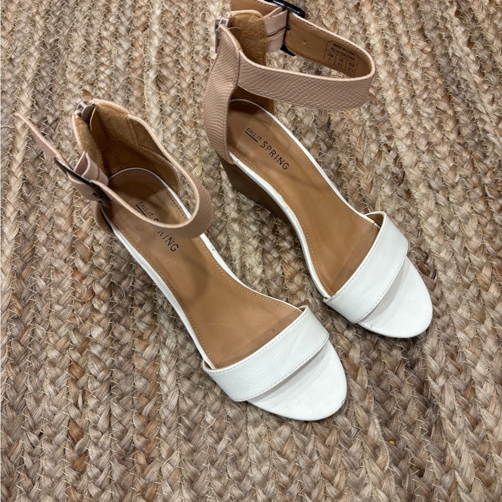 Call It Spring Beige and White Wedges